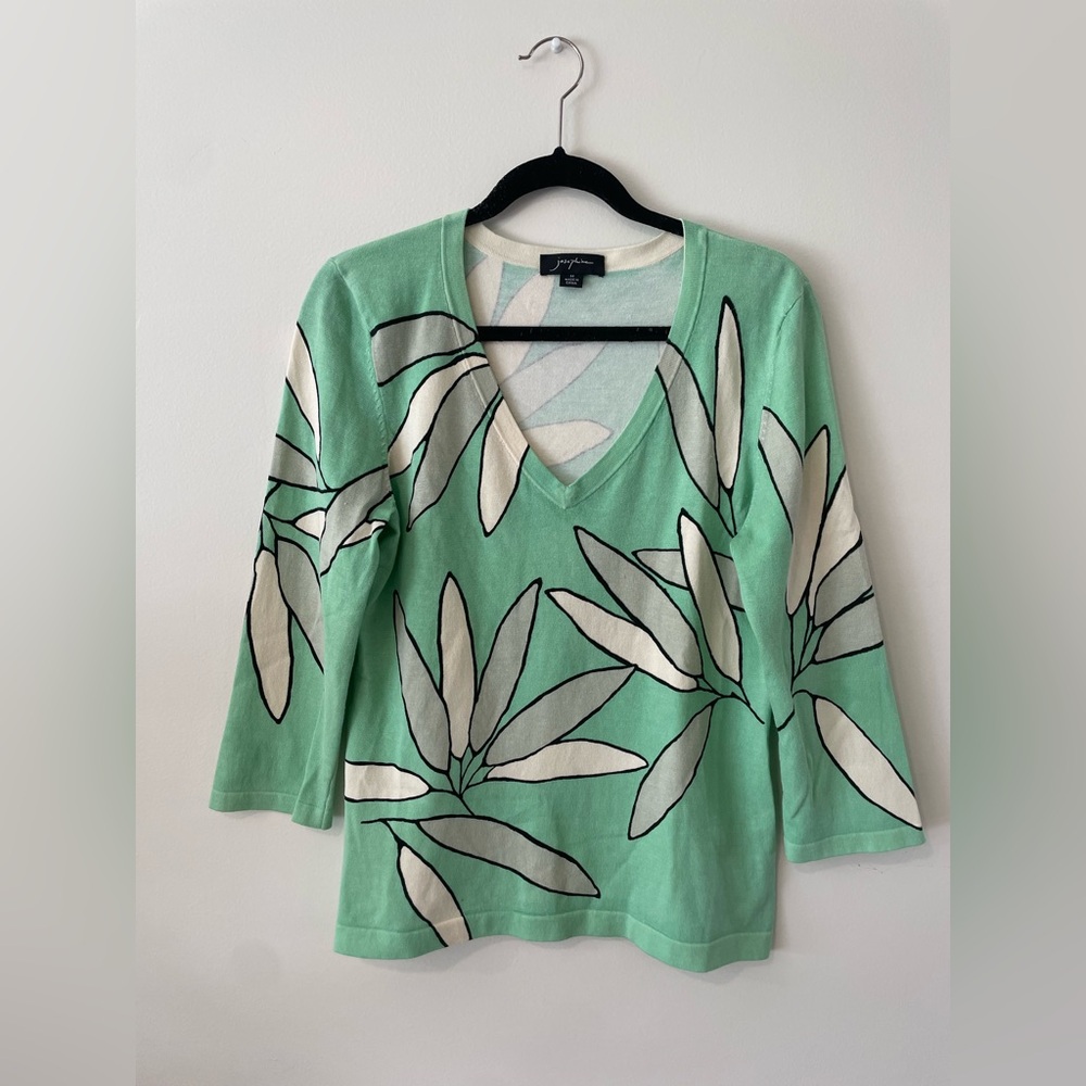 Josephine Silk Blend Mint Green Floral Art Deco Sweater Med Lightweight Spring